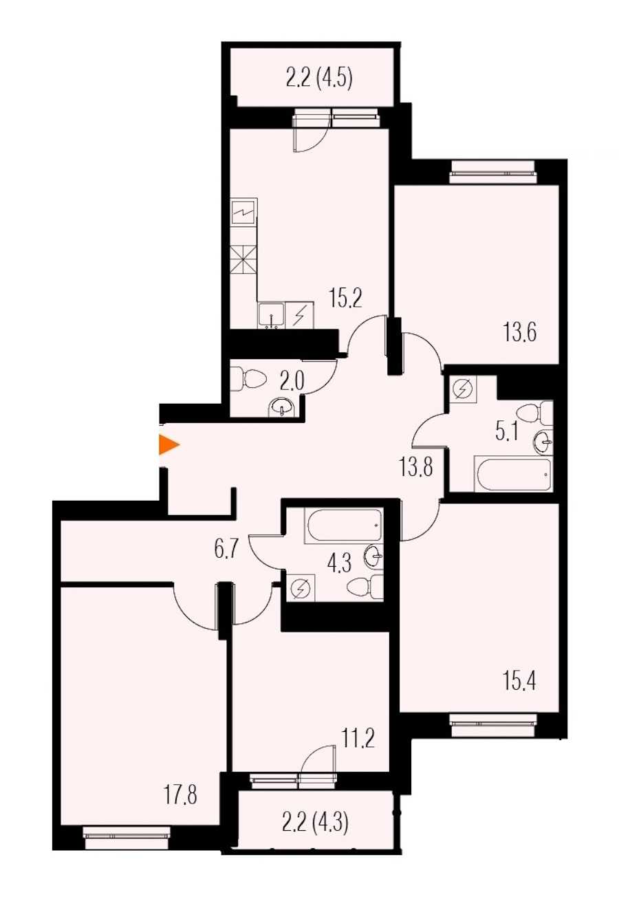 Четырехкомнатная квартира в : площадь 110.2 м2 , этаж: 21 – купить в Санкт-Петербурге